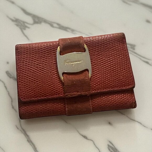 FERRAGAMO Handbags - FERRAGAMO Vintage Orange Leather Logo Key Holder Case